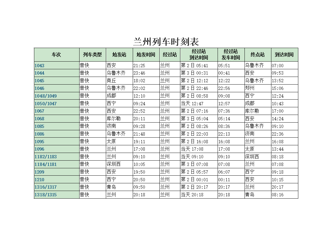 兰州站最新列车时刻表概览